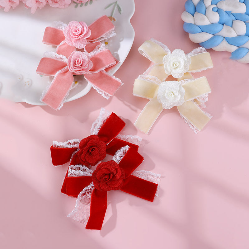 Fermaglio per capelli a farfalla stile naturale per ragazze con volant in pizzo e dettagli in rete in tenui colori pastello