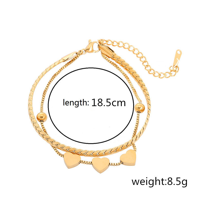 Pulsera de Acero de Titanio de Doble Capa con Forma de Corazón Minimalista y de Moda para Mujer con Acabado Chapado y Diseño Geométrico