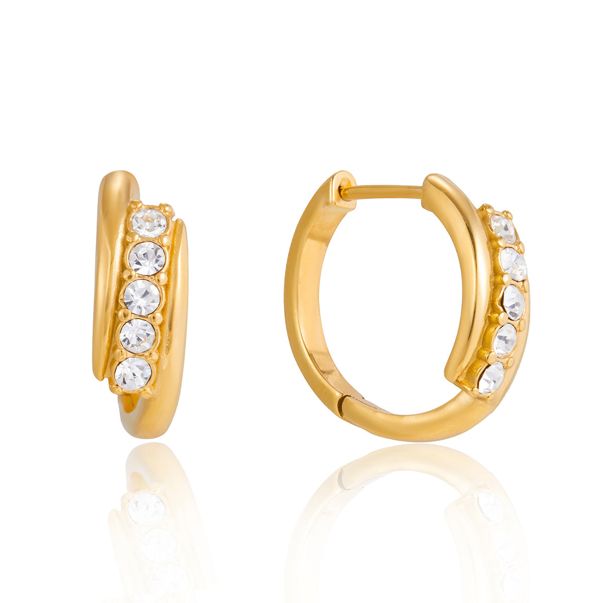 Elegant Geometric Stainless Steel Plated Rhinestone Hoop Earrings for Women