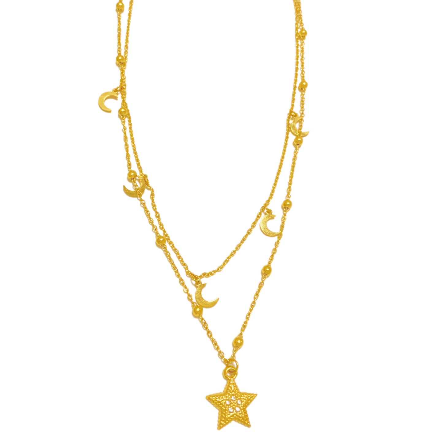 Vintage Titanium Steel Star Moon Geometric Tassel Pendant Necklace