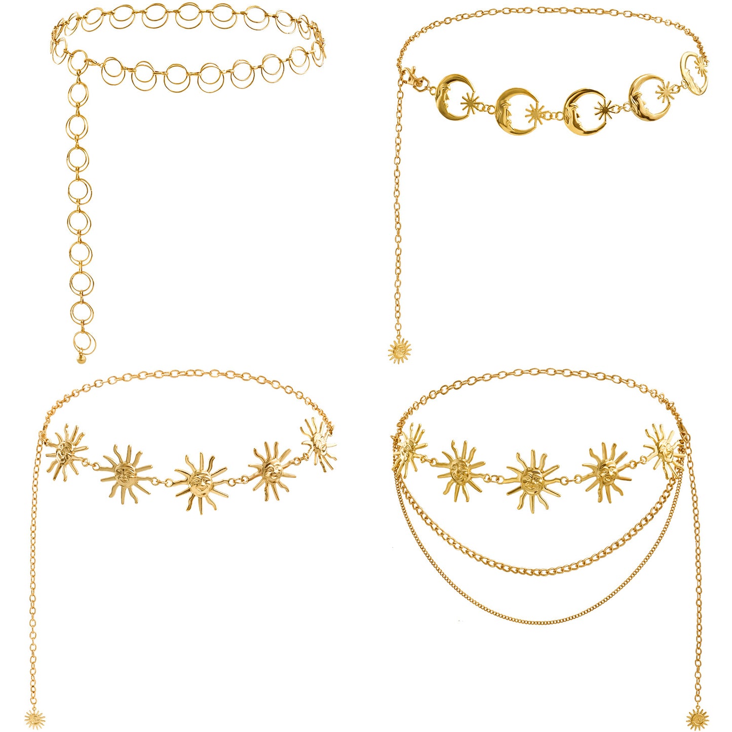 Punk Streetwear Sun Moon Metal Body Chain for Women