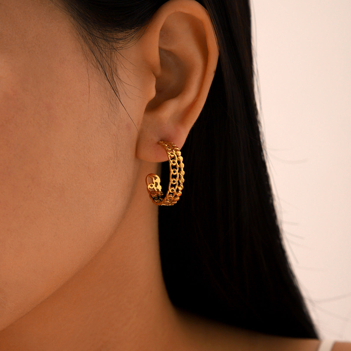 Minimalist Geometric Hollow C-Shaped Stainless Steel Earrings for Women with Plating Finish