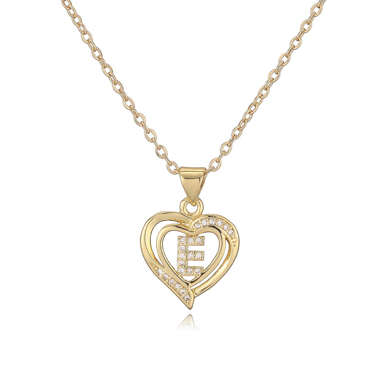 Collana con Pendente Minimalista in Rame, Placcatura in Oro 18K e Dettagli in Zircone a Forma di Cuore e Lettera per Donne