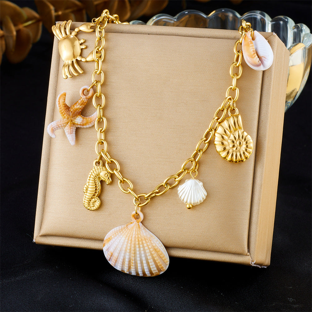 Elegant Stainless Steel Drip Oil Moon Sun Flower Pendant Necklace with Cable Chain for Women