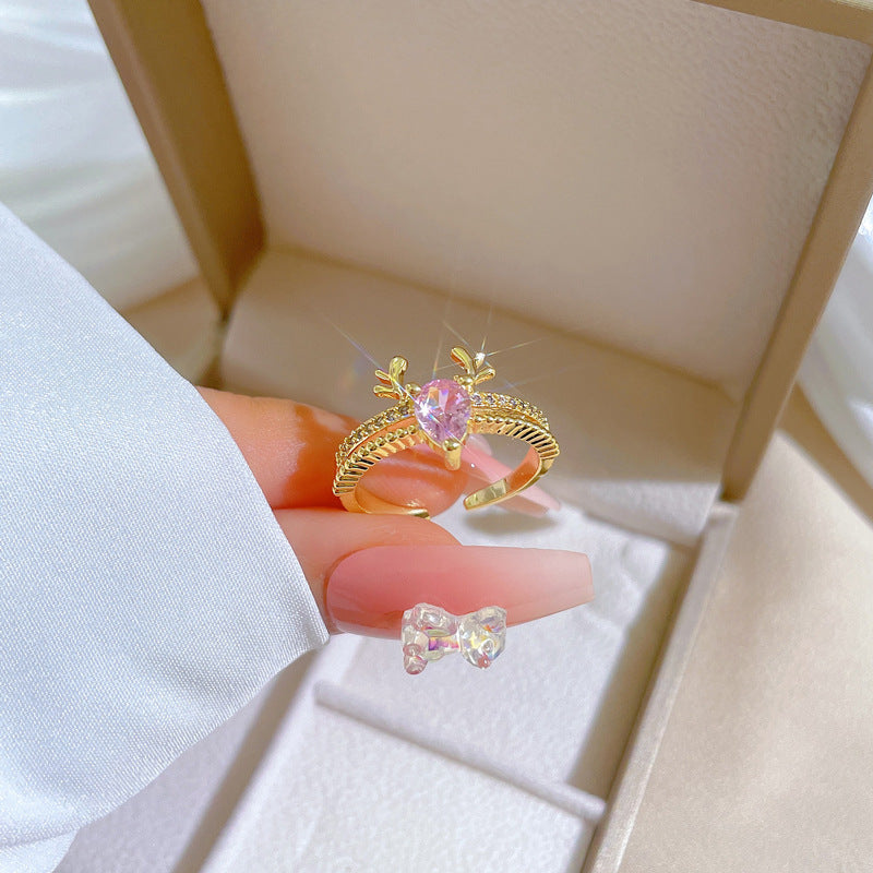 Anello regolabile da donna in ottone placcato oro a forma di corona in stile cartone animato