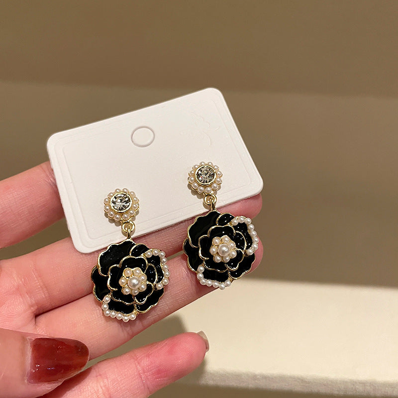 Chic French Vintage Floral and Geometric Earrings with Pearl Inlay in 925 Sterling Silver for Women
