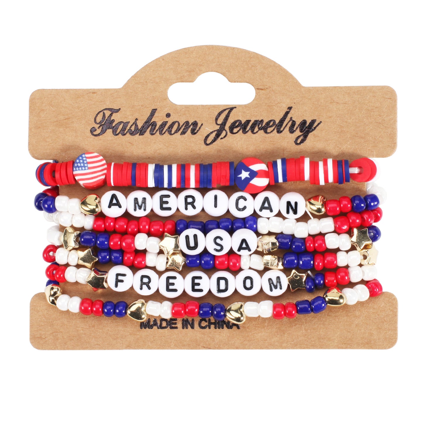 Pulsera de cuentas de resina geométrica unisex con temática del Día de la Independencia de EE. UU.