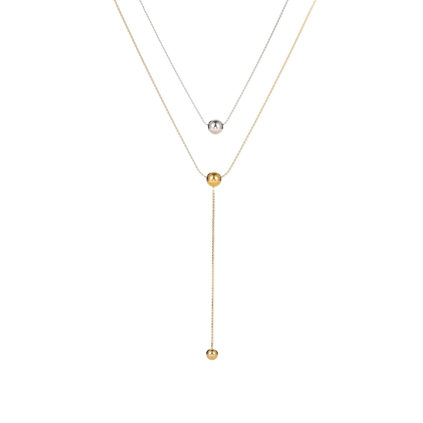 Collar Minimalista de Doble Capa con Borla de Cuentas en Acero de Titanio con Baño de Oro de 18K para Mujer