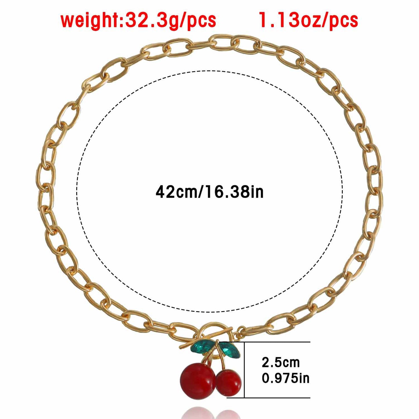 Y2K Geometric Oversized Cherry Pendant Necklace for Women with Alloy Chain and Electroplated Finish