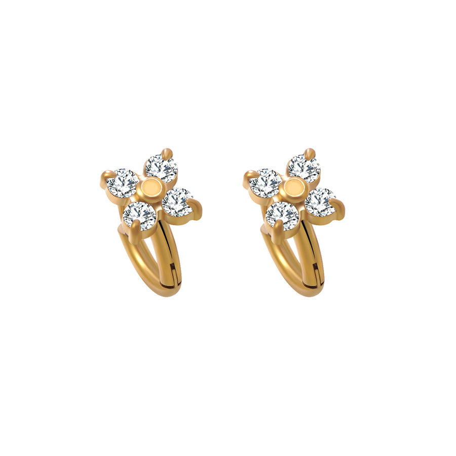 Luxury Floral Stainless Steel Gold Plated Cubic Zirconia Earrings for Women
