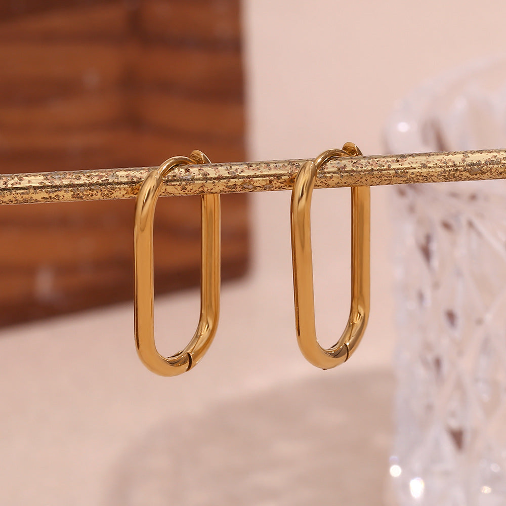 Orecchini a cerchio lunghi e geometrici a forma di O in acciaio inossidabile placcato oro 18 carati da donna, stile minimalista