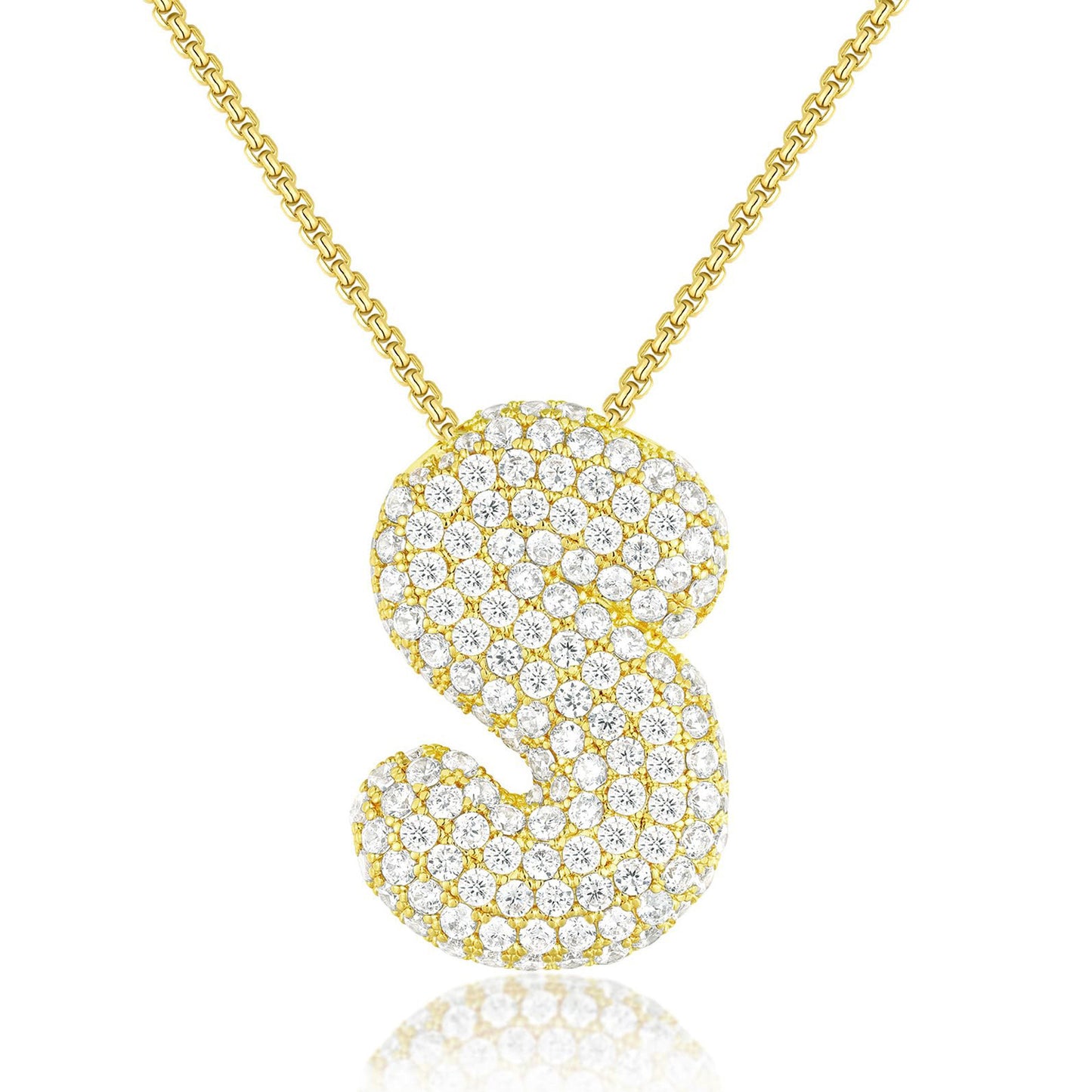 Luxury Elegant Gold Silver Plated Brass Letter Pendant Necklace with Cubic Zirconia for Women