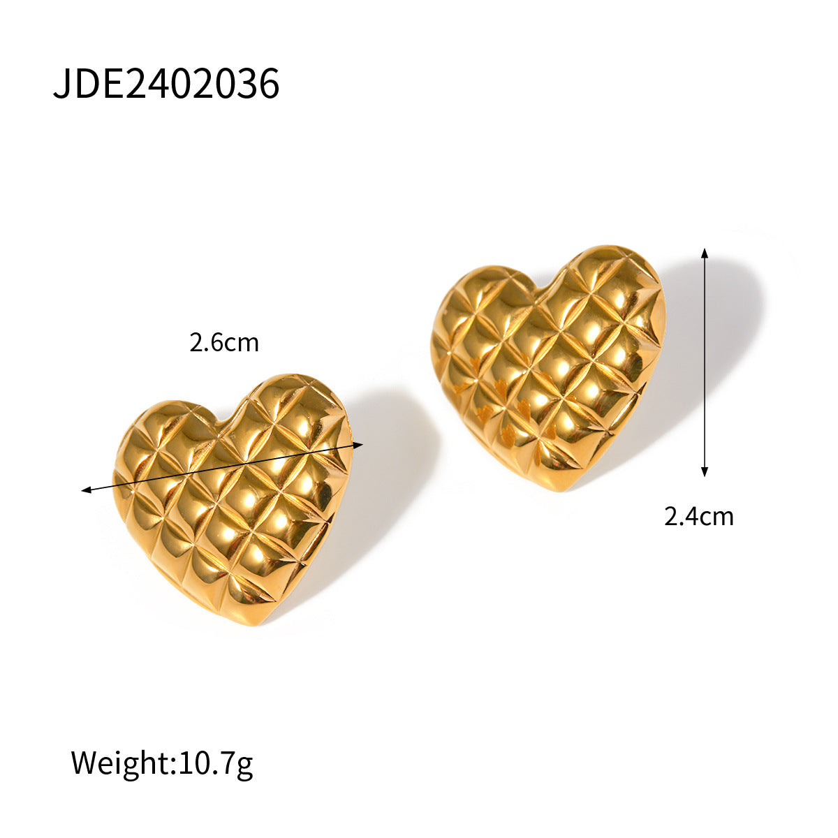 Ins Style 18K Gold Plated Stainless Steel Grid Pattern Heart Shape Earrings for Women