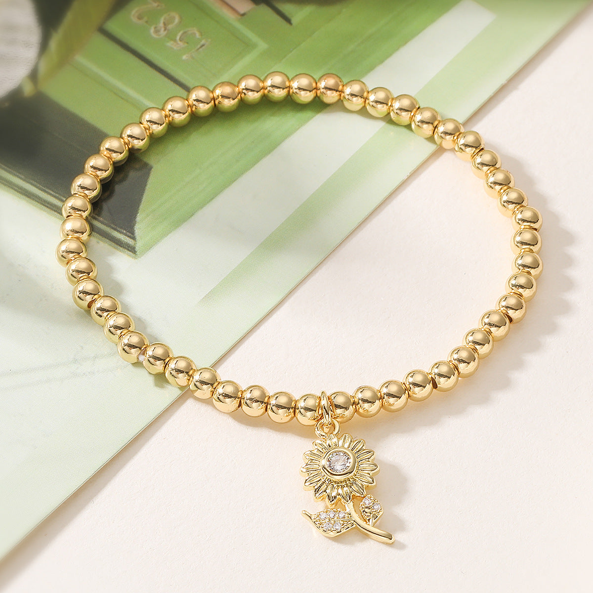 Geometric Sunflower Plated Brass Bracelet for Women