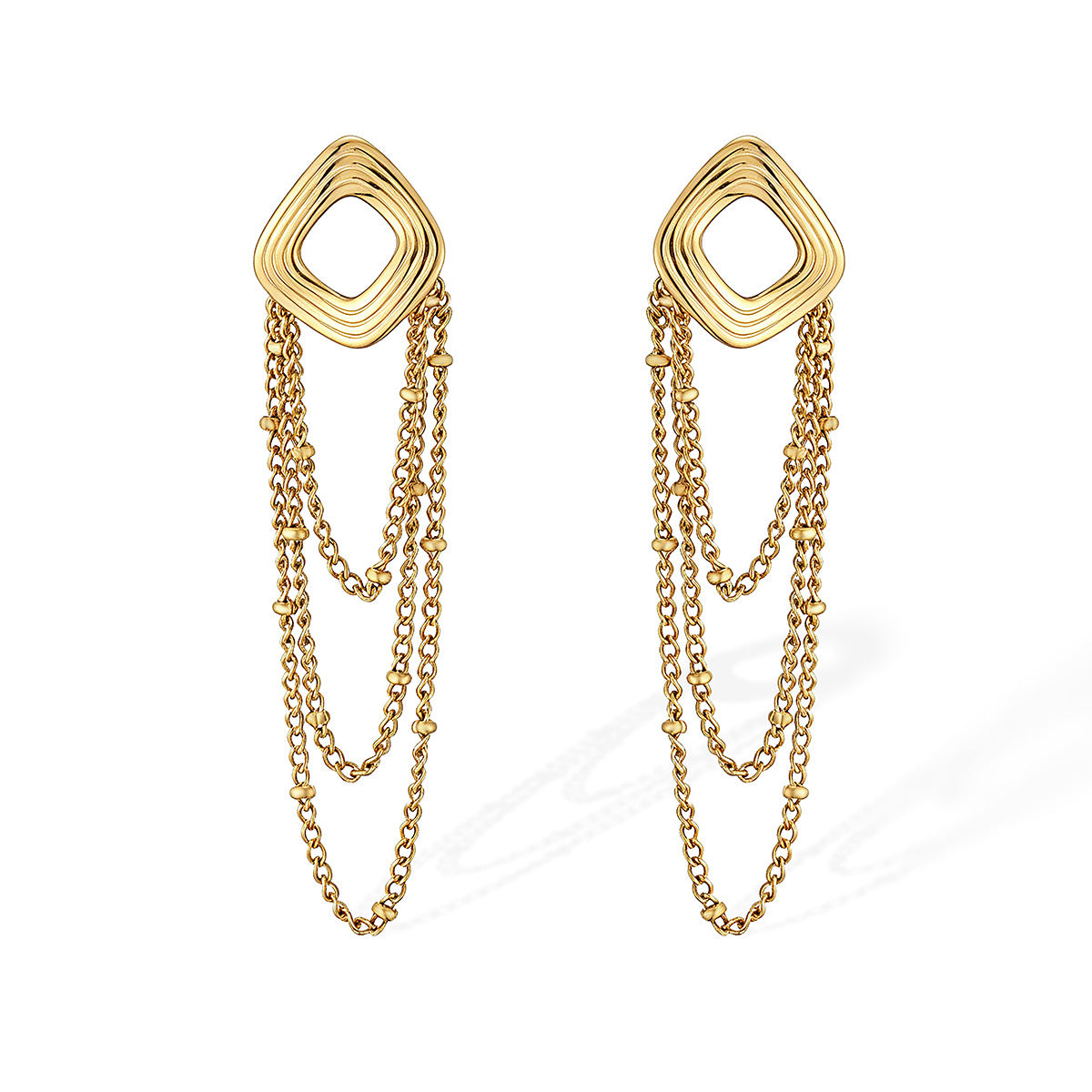 Minimalist 18K Gold Plated Geometric Stainless Steel Tassel Earrings for Women