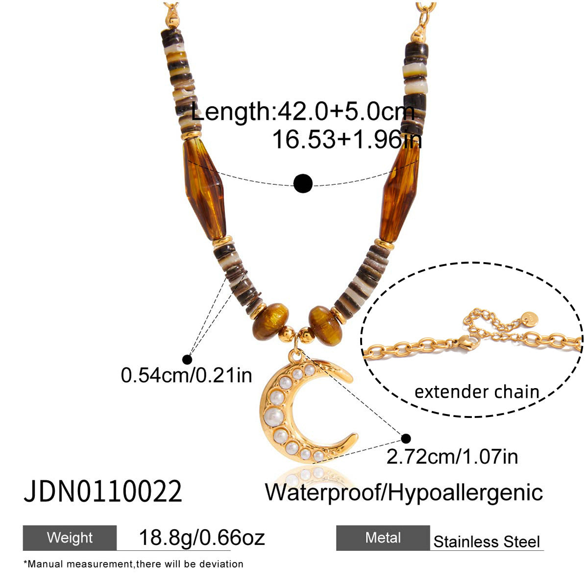 Collana con Pendente a Luna Geometrica Minimalista da Donna in Acciaio Inox con Placcatura in Oro PVD Sottovuoto