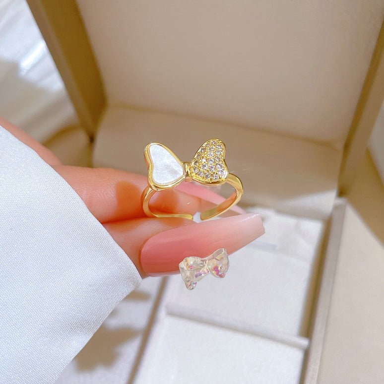 Kawaii Style Butterfly-Shaped Brass Ring with Gold Plating Adjustable Band for Women