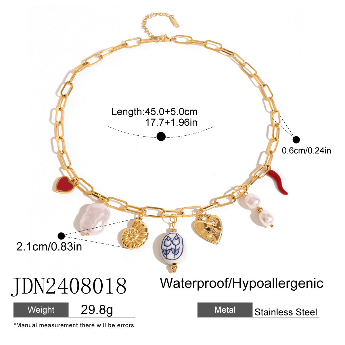 Collana da donna minimalista con ciondolo a cuore in acciaio inossidabile, charm in acciaio al titanio e finitura placcata
