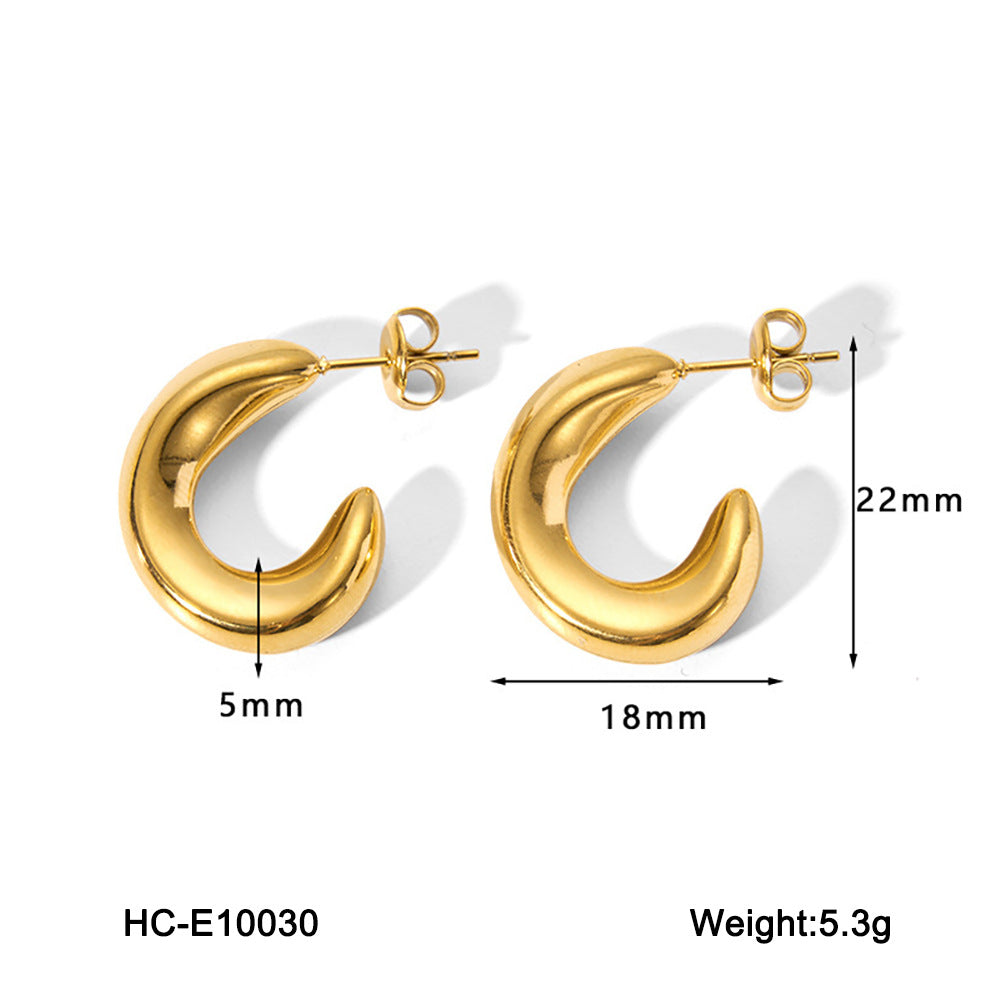 Orecchini da donna minimalisti geometrici cavi in acciaio inossidabile con placcatura in oro 18 carati