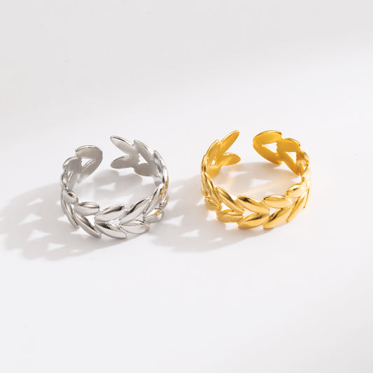 Anillo de acero inoxidable con forma de hoja, de diseño minimalista y geométrico, para mujer con acabado pulido