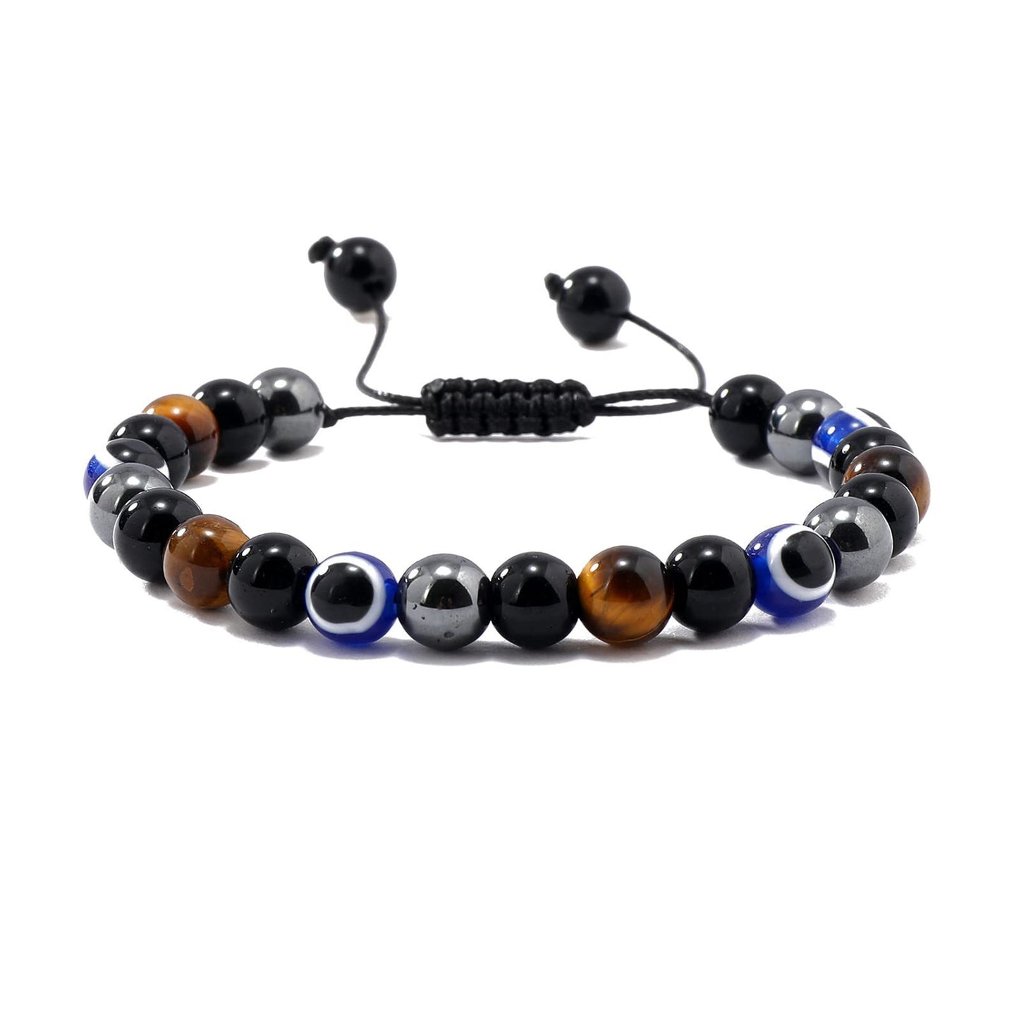 8/10mm Round Obsidian and Tiger Eye Beaded Bracelet Unisex Geometric Handmade Jewelry