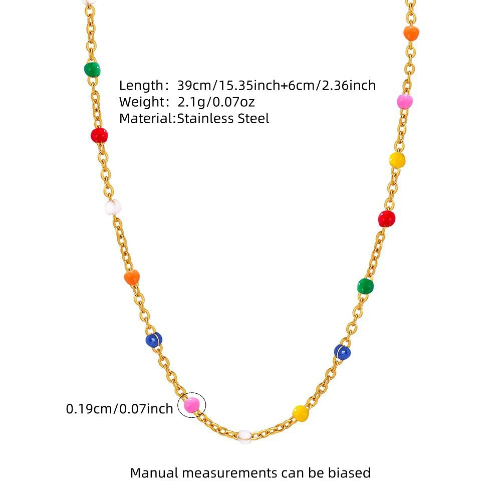 Dolce collana da donna in acciaio inossidabile placcato oro 18 carati con perline geometriche rotonde