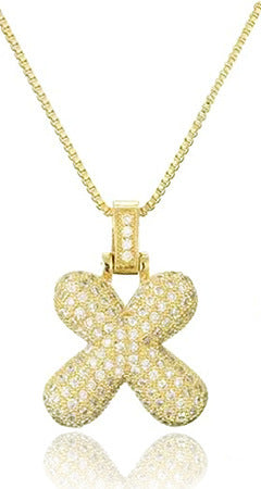 14K Gold Plated Brass Letter Pendant Necklace with Cubic Zirconia Inlay Box Chain for Women
