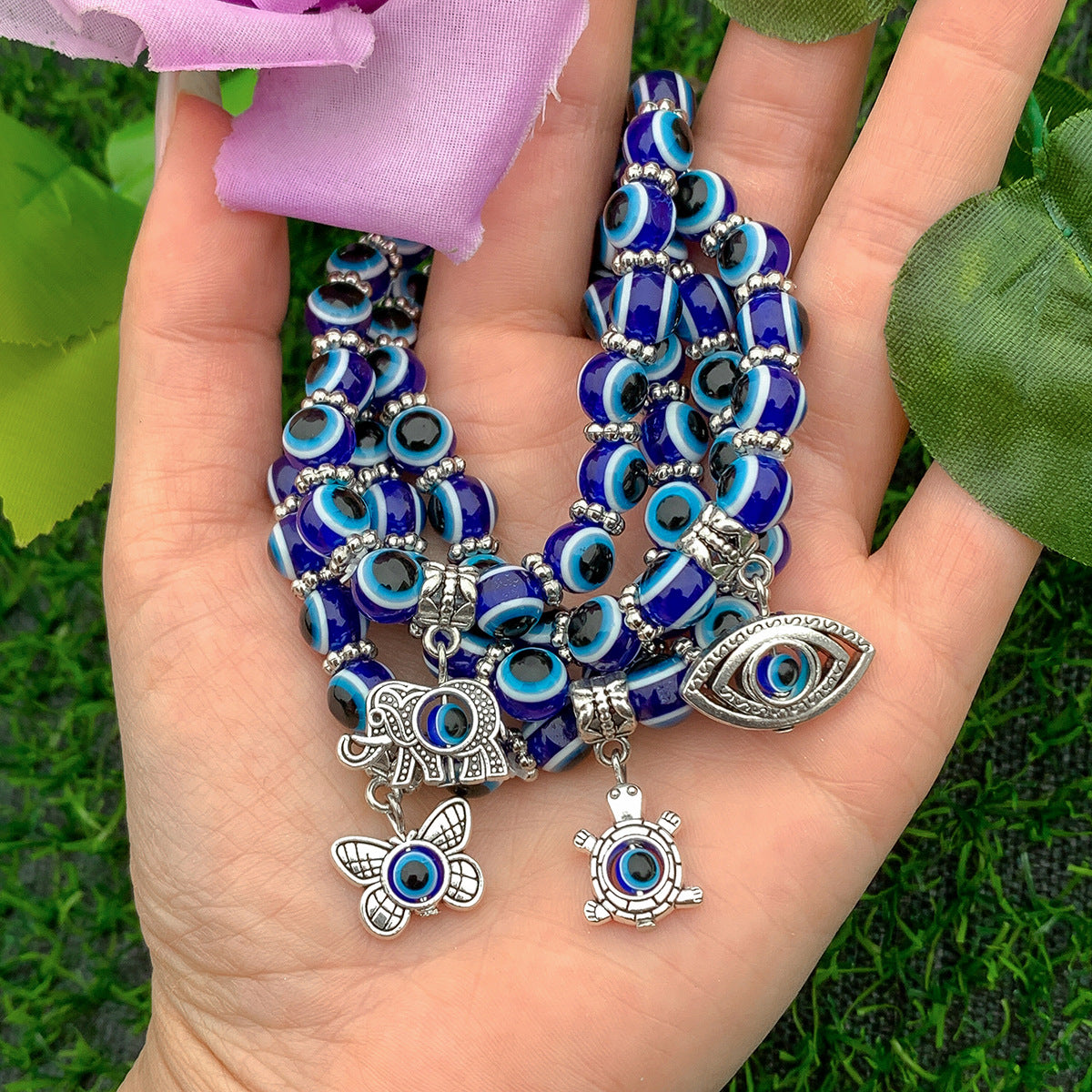 Minimalist Ethnic Acrylic Butterfly Evil Eye Beaded Bracelet for Women