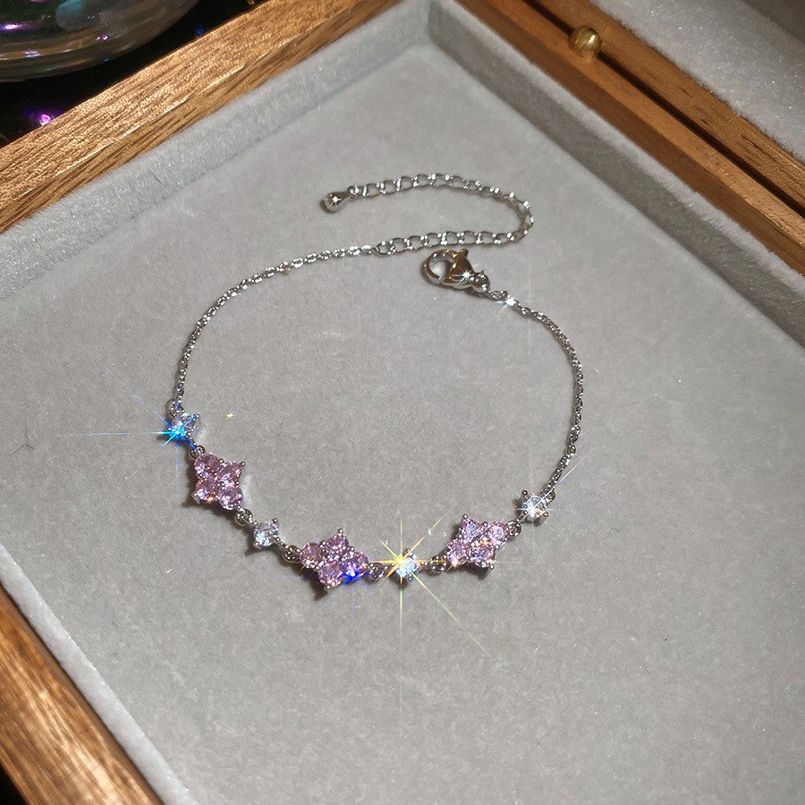 Sweet Elegant Geometric Round Cubic Zirconia Plated Brass Bracelet for Women