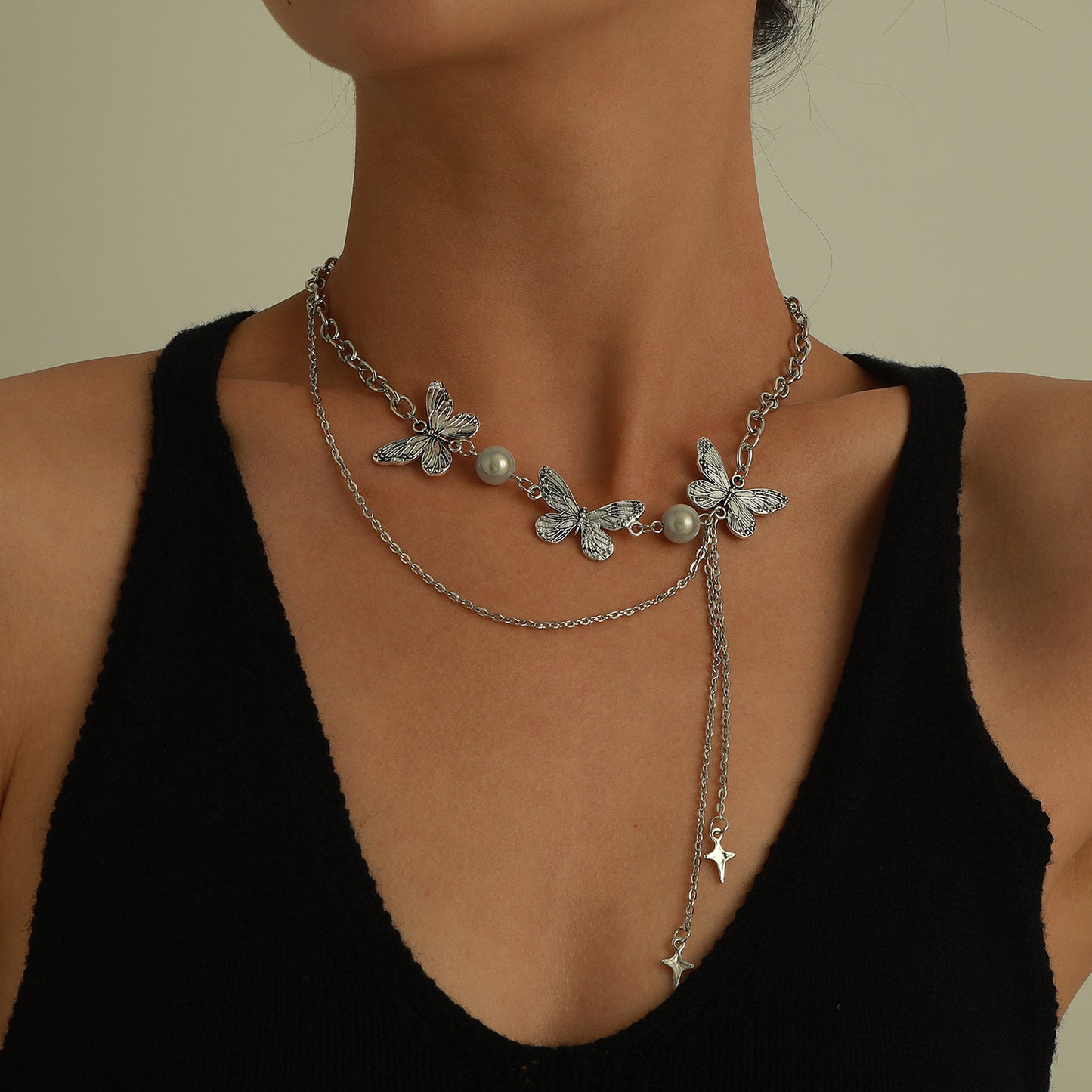Glow-in-the-Dark Pearl Butterfly Necklace for Women with Alloy Pendant and Plated Finish