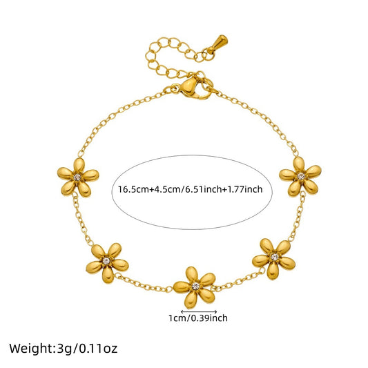 Minimalist Gold Plated Stainless Steel Flower Rhinestone Jewelry Set for Women