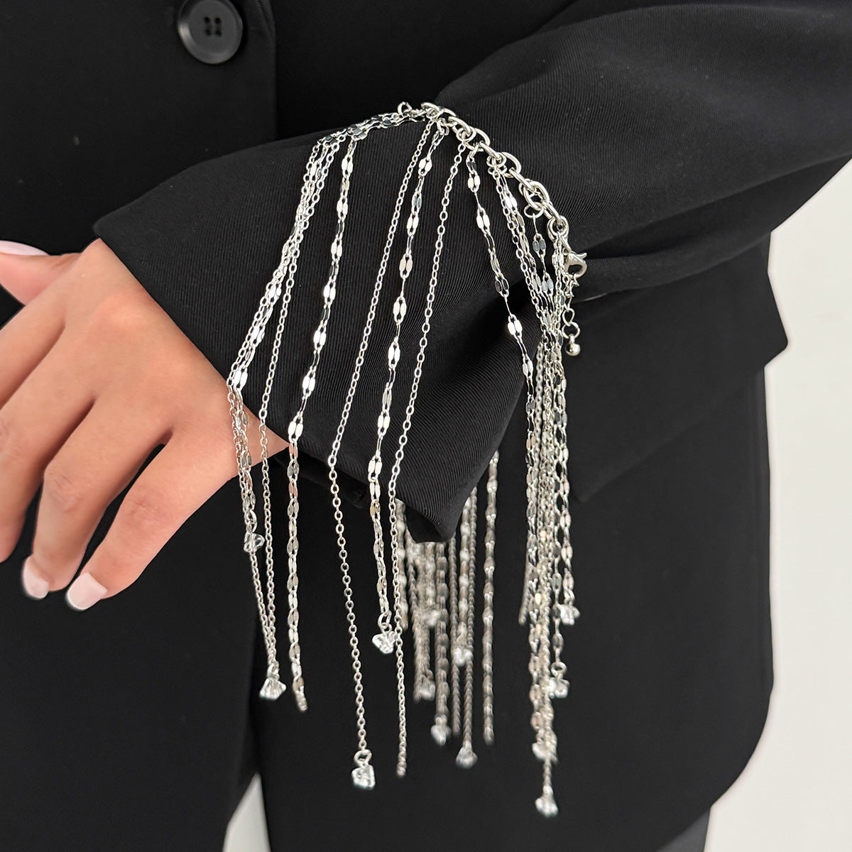 Minimalist Elegant Geometric Round Pearl Plated Iron Brass Long Chain Tassel Bracelet for Women