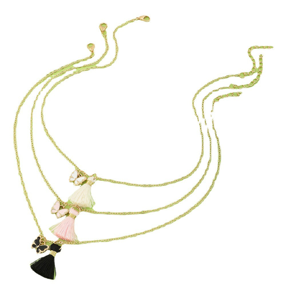 Collar con colgante de mariposa minimalista para niñas, de aleación con acabado esmaltado, cadena tipo box, juego de regalo de amistad para mujeres