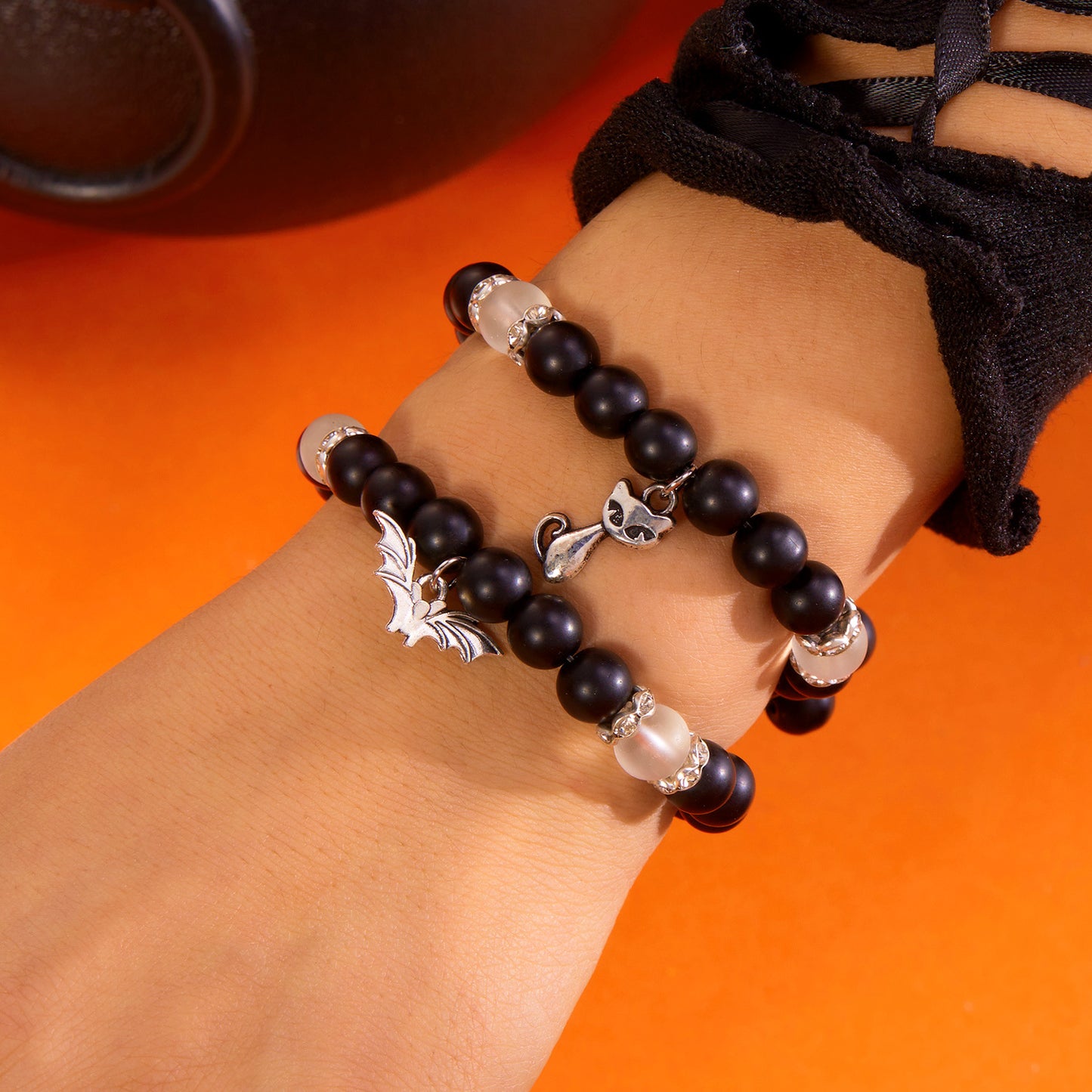 Pulsera con abalorios de araña y calabaza de Halloween gótica oscura para mujer, diseño geométrico de aleación, joyería hecha a mano