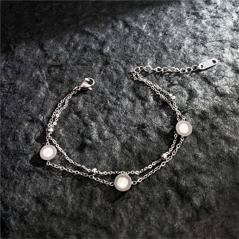 Original Design Geometric Four-Leaf Clover Roman Numeral Double-Layer Bracelet in Titanium Steel with Gold Plating