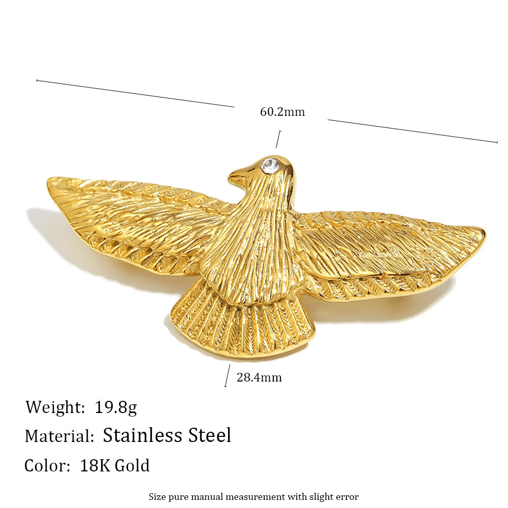 Minimalist Vintage Bird Brooch for Women Made of Stainless Steel with 18K Gold Plating Lightweight Luxury Accessory