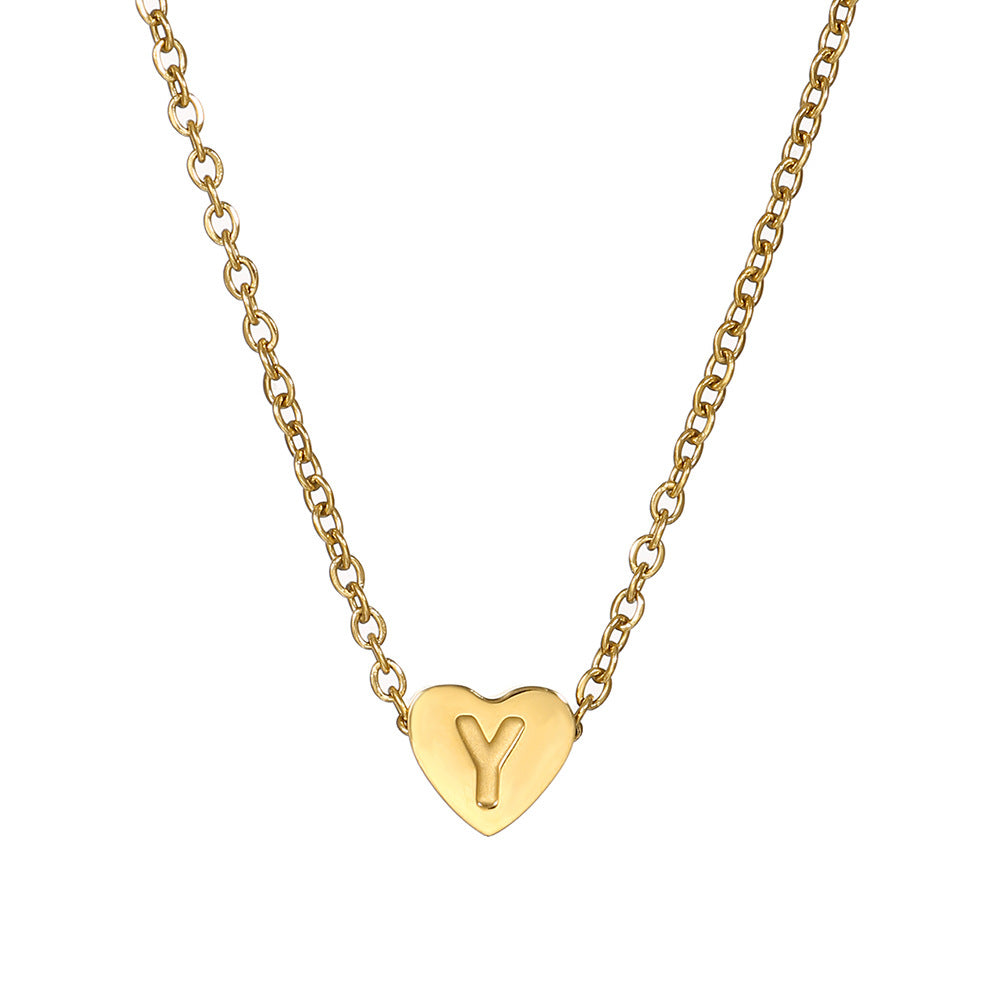 Vintage 18K Gold Plated Heart Letter Stainless Steel Necklace for Women