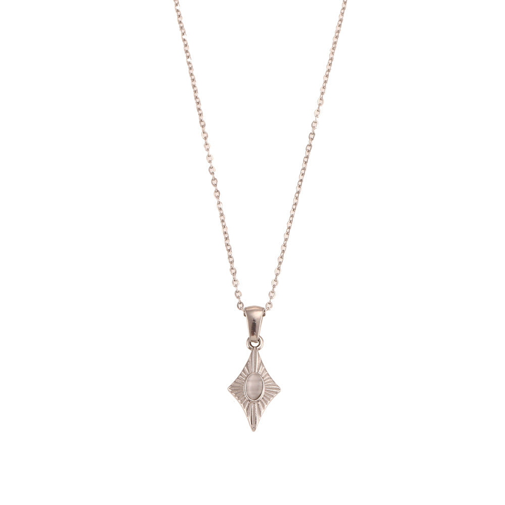 Minimalist Fashion Stainless Steel Heart-Shaped Pendant Necklace with Titanium Steel Drop and Rhodium Plating for Women
