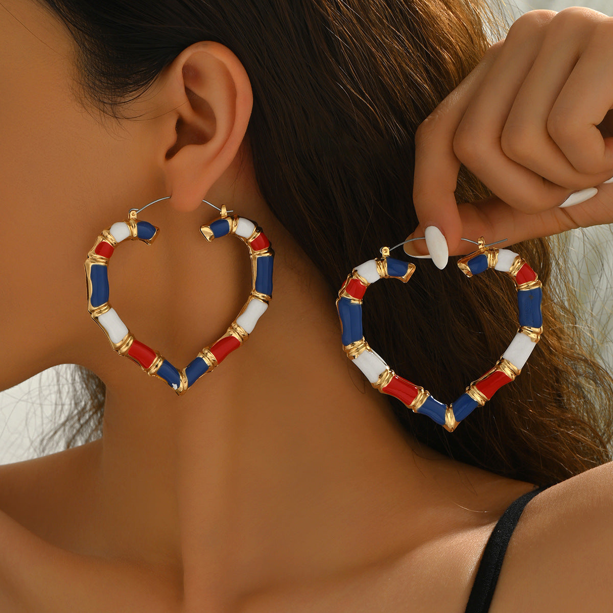 Vintage Geometric Heart Drop Oil Alloy Earrings for Women
