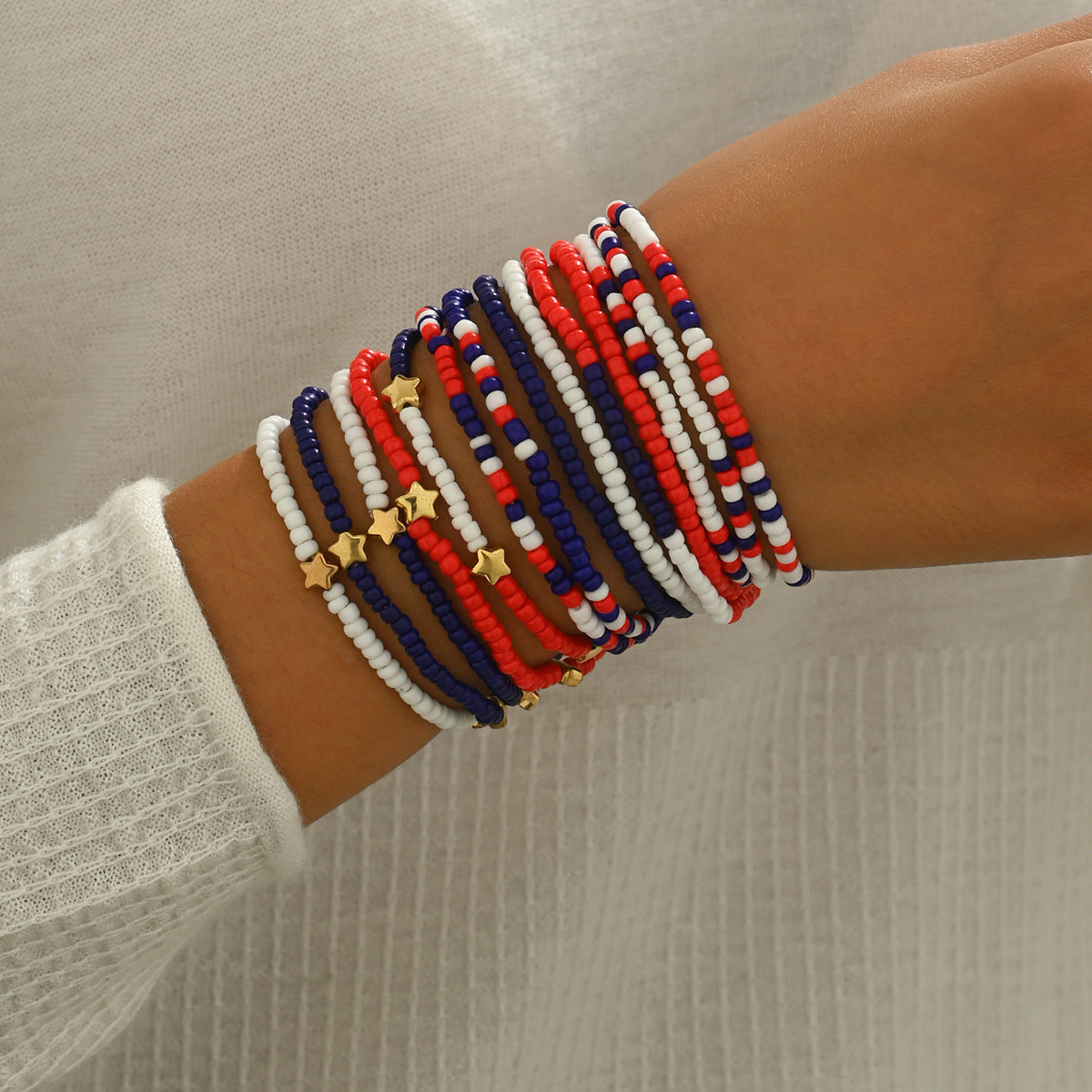 Casual Unisex Glass Beaded Bracelet Set with Star and Heart Charms
