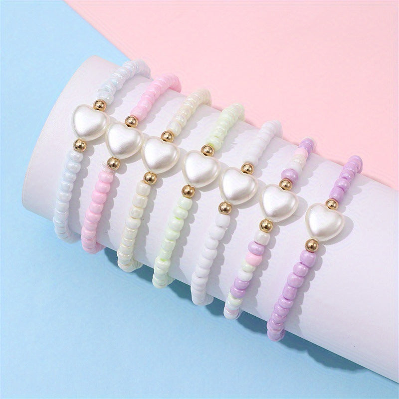 Pulsera de cuentas Sweet Friendship para niñas con dijes de corazón y estrella, cuentas de vidrio hechas a mano, joyería infantil de estilo princesa minimalista