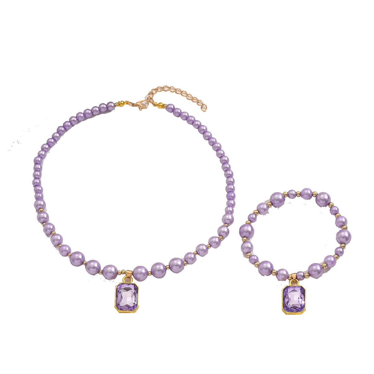 Fashionable Office Lady Geometric Pearl Pendant Clavicle Necklace Set with Mother-of-Pearl and Pearl Inlay on Pearl Chain for Women