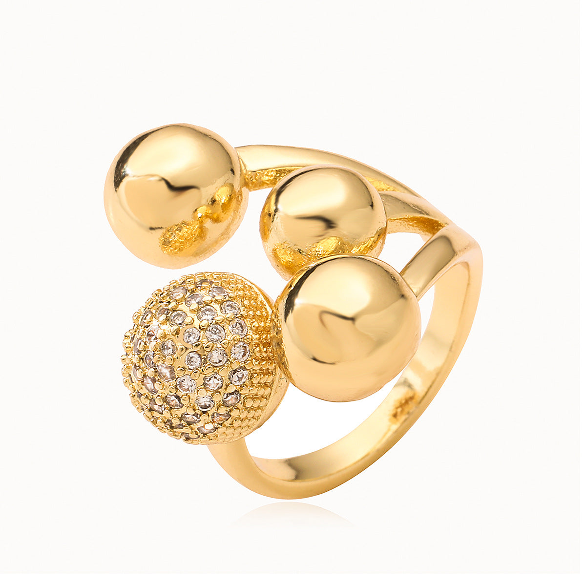 Anello aperto geometrico irregolare da donna in rame con placcatura in oro e intarsio di zirconi
