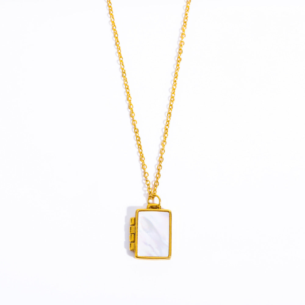 Collana pendente conchiglia geometrica minimalista con portafoto magnetico in acciaio inossidabile e acciaio al titanio, design quadrato e rotondo