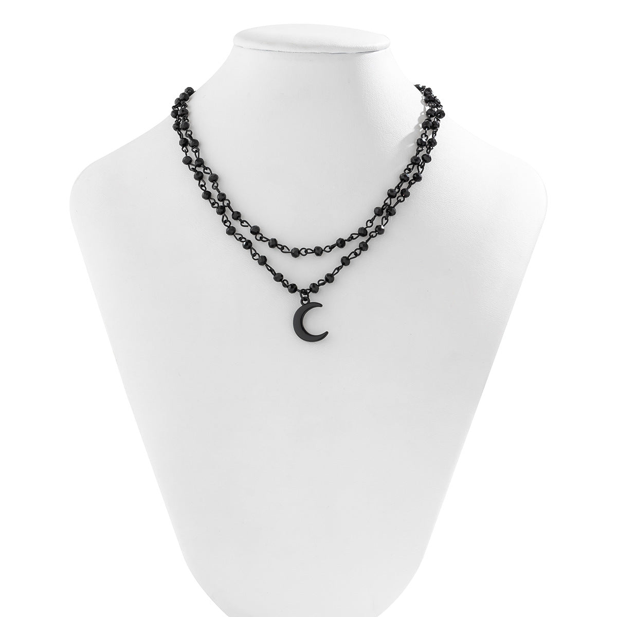 Minimalist Edgy Clavicle Necklace with Tassel Pendant, Black Cross and Star-Shaped Alloy Discs on Painted Chain