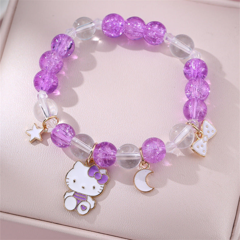 Linda pulsera infantil con temática de princesa, cuentas redondas y detalles de cristal transparente para niñas de 6 a 10 años