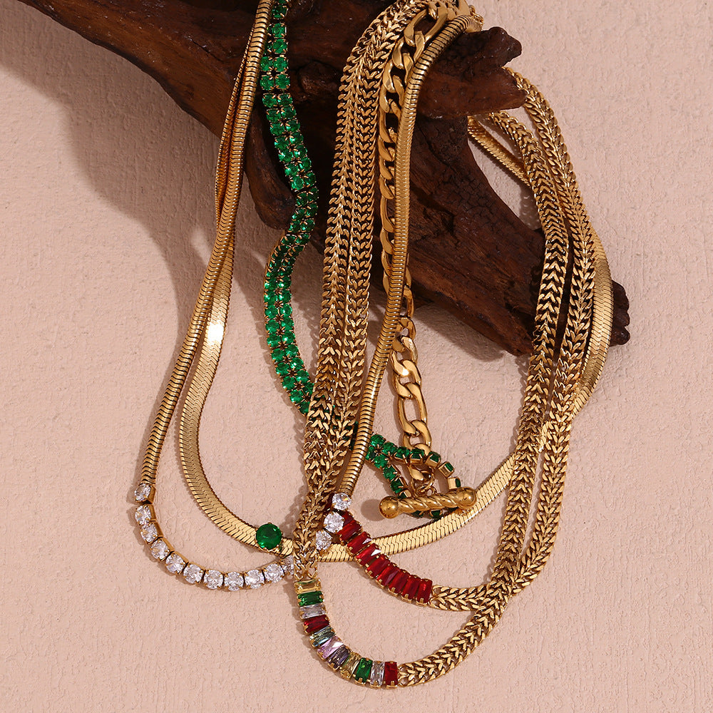 Collana con Pendente Geometrico alla Moda da Donna Acciaio Inossidabile Placcato Oro 18K con Zirconi Micro-Incastonati