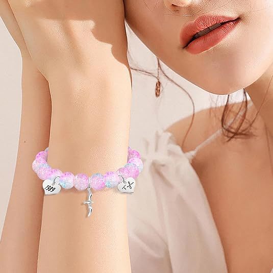 Sweet Heart Shape Crystal Bead Bracelet with Seagull Pendant and Birthday Card for Unisex