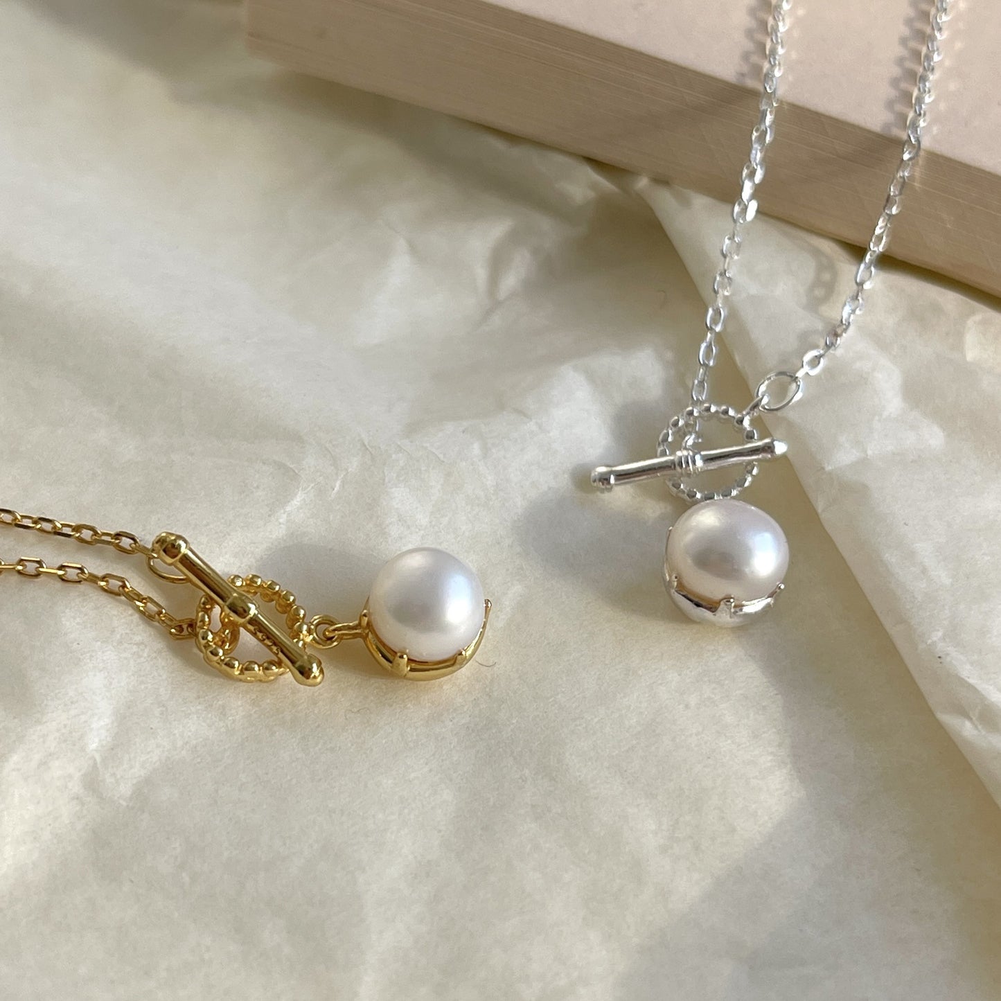Minimalist Geometric Silver Pendant Necklace with Pearl Accents and Lobster Clasp in 925 Sterling Silver
