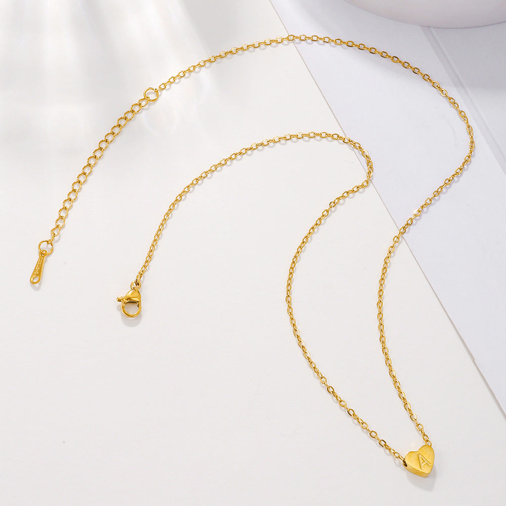 Vintage 18K Gold Plated Heart Letter Stainless Steel Necklace for Women